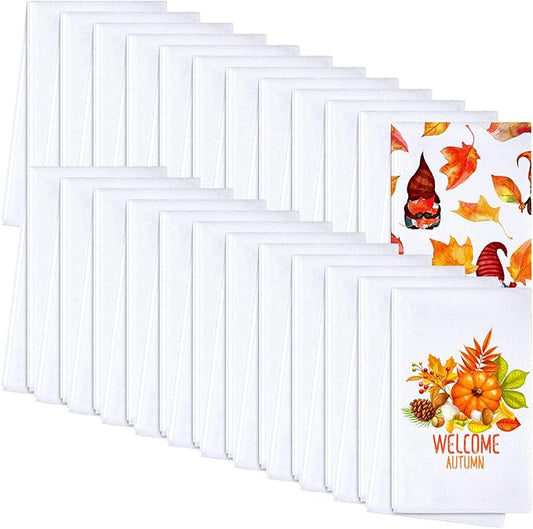 Sublimation Dishtowel Absorbent Multi Purpose Kitchen Dish Towels Blank DIY Dishcloth Bathroom Towel for Fall Christmas Kitchen Home Decor,16 x 24 Inch(24 Pieces)