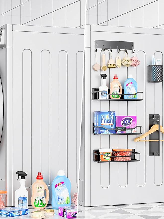 Multifunctional Magnetic Shelf for Washing Machine, Refrigerator, Microwave, and Any Metal Surface, Powerful Magnetic Shelves Include Unique Hollow Design Metal Organizers （6 pcs - Black）