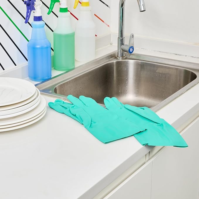 Green Cleaning Gloves 10 Pairs 15 Mil Thick Extra Large Heavy-Duty Nitrile Gloves With Long Cuff No-Latex Flock Lining For Use In Hospitals, Commercial Kitchens and Households