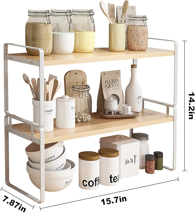 YGYQZ Desk Organizer Shelf，2 Tier Detachable Table Top Bookshelf, Freestanding Display Shelf for Office, Dormitory, Home,White+Wood