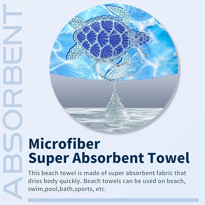 Microfiber Thin Beach Towel Lightweight Oversized 71x32 Extra Large Sand Free Towels Quick Dry for Travel Pool Camping Sports Beach Accessories Vacation Essential Gift Turtle