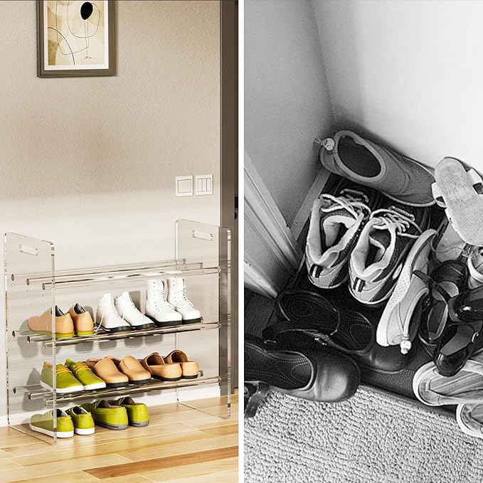 Acrylic Shoe Rack for Entryway, 3-Tier Free Standing Shoe Organizer, Minimalist Design Perferct for Door Entrance, Closet, Living Room (XL)