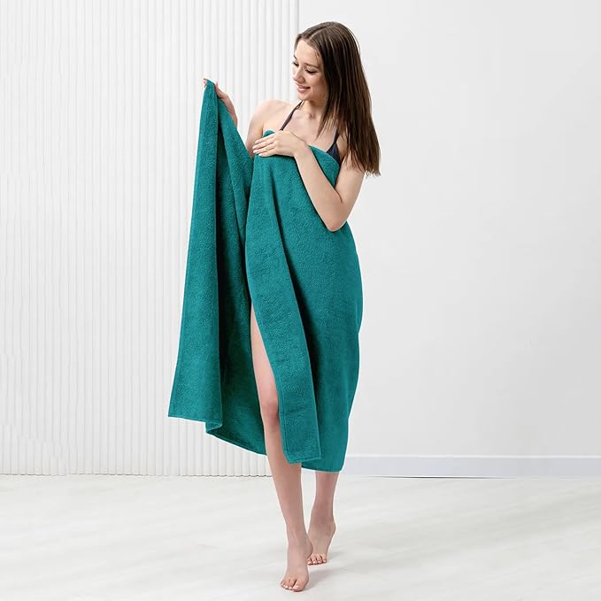 Bath Sheets – Extra Large Bathroom Sheet Set – Pack of 2 Jumbo Towels Teal (71x35in) – 100% Cotton Soft Quick Dry Large Bath Towels for Adults Hotel Spa Bathroom Use
