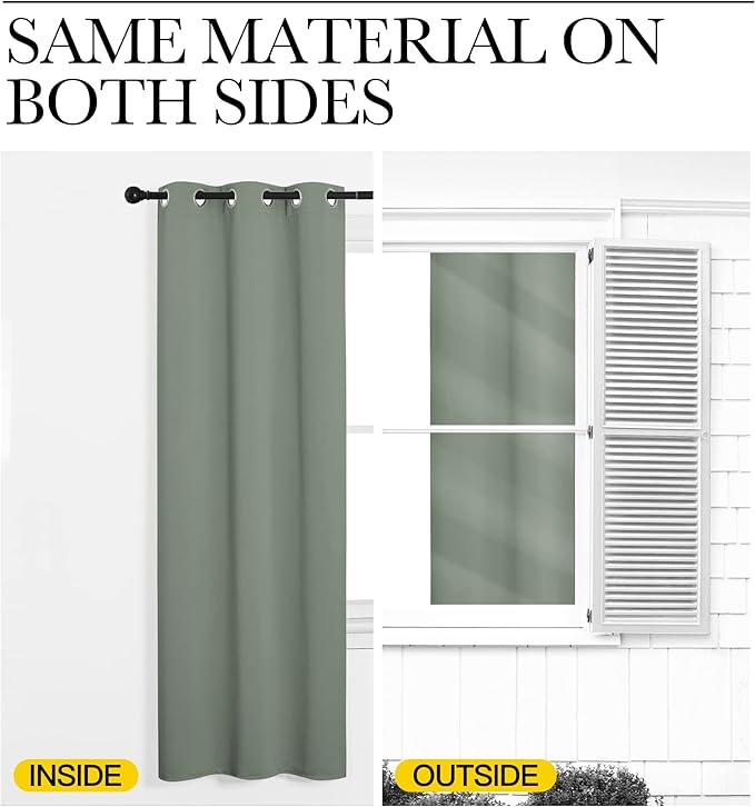 NICETOWN Greyish Green Room Darkening Curtains for Kitchen, Window Treatment Thermal Insulated Solid Grommet Room Darkening Curtains/Drapes for Bedroom (Set of 2, 42 inches Wide by 68 inches Long)