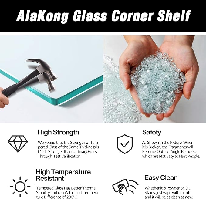 2 Sets Glass Shower Shelves - Corner Shower Shelf Organizer for Soap & Shampoo, Adhesive Bathroom Shelf, No Drilling