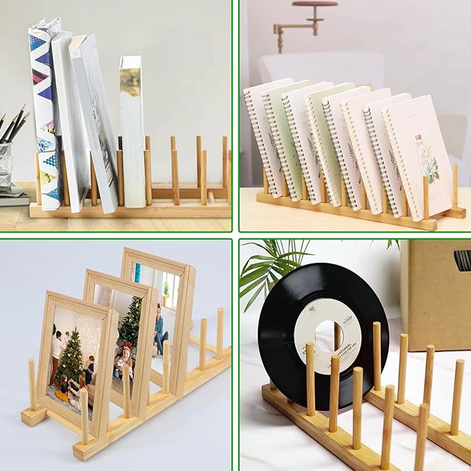 6 Pack Bamboo Dish Dying Rack 8-Slot Wooden Plate Stand Holder Pot Lid Organizer Home Kitchen Cabinet Drainer Storage Racks for Dish, Pots, Lids, Bowls, Cups, Cutting Boards, Books