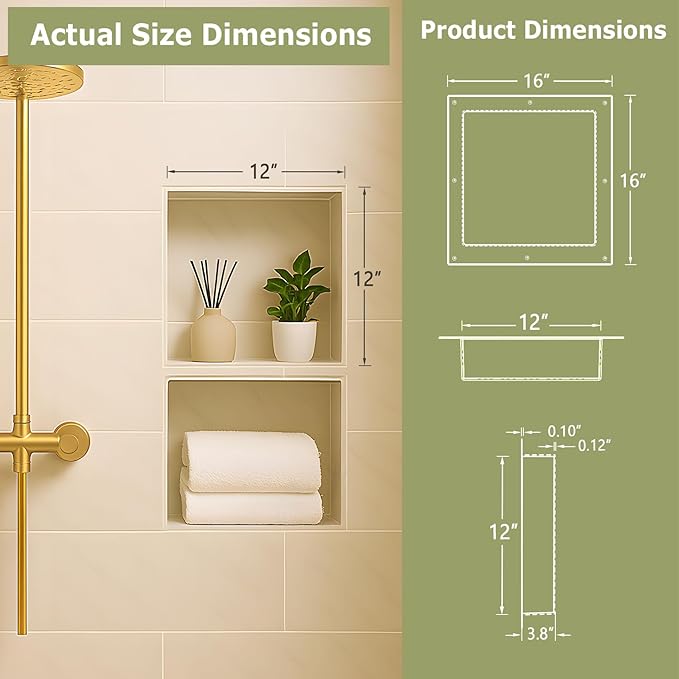 Suteck 16" x 16" Shower Niche Ready for Tile,Single Shelf Square Niches, Niche for Showers Bathroom Storage, Recessed Wall Box