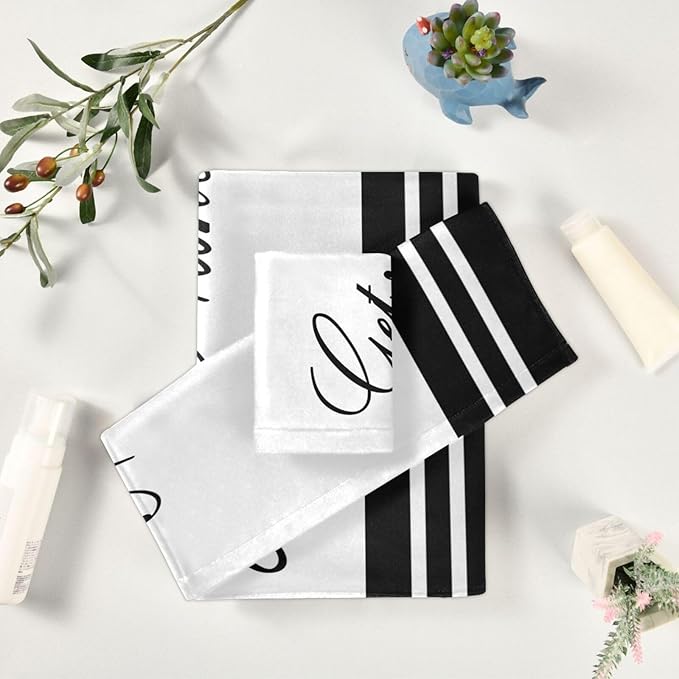 Funny Quotes Get Naked Bath Towels Set,Ultra Soft 3 Piece Black and White Stripes Towels for Bathroom,1 Bath Towel 1 Hand Towel 1 Washcloth,Absorbent Quick Dry Decoractive Bathroom Towels