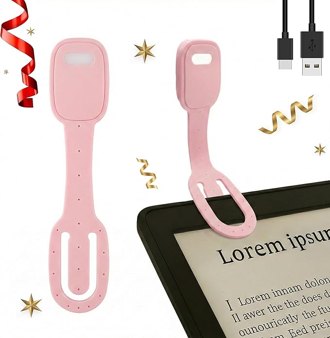 Rechargeable Kids Book Light, Cute Bookmark Reading Light for Kids, Dimmable Portable LED Book Light for Reading in Bed, Eye-Caring Bedtime Reading Lamp for Children & Travel, Light Pink