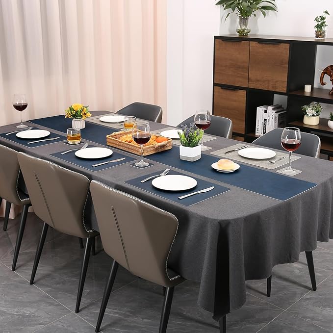 Table Runners 94 Inches Long, Dual-Sided Faux Leather Farmhouse Table Runner Waterproof Heatproof Non-Slip for Living Room Party Home Decor Holiday Decorations(Gray Blue, 12 x 94 Inch)