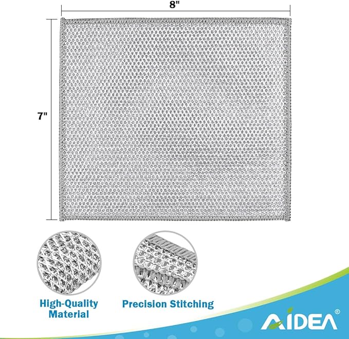 AIDEA Multipurpose Wire Dishwashing Rag for Wet and Dry, 24PK Multipurpose Cleaning Pads, Steel Scrubber Non-Scratch Wire Dishcloths for Cookware, Sinks, Dishes, Stove Tops-7"×8"