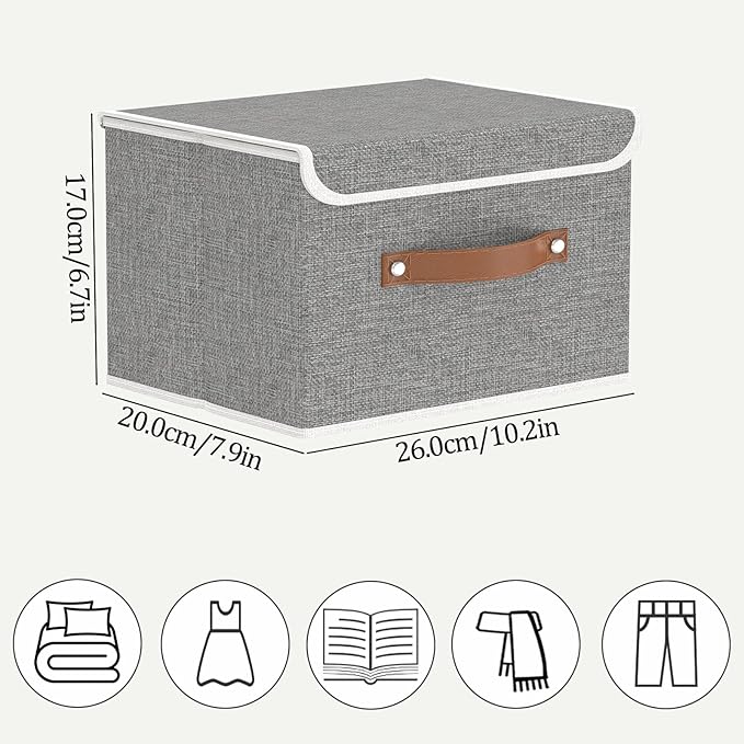 OUTBROS Fabric Storage Bins Cube Organizers with Flip-Top Lid and Handles,Storage Boxes for Organizing Home,Office,and Closet,Grey,5 Pack 10.2 x 7.9 x 6.7 in