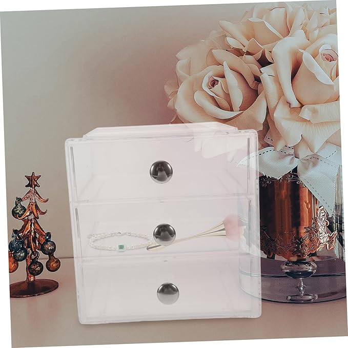 Happyyami Modern Acrylic Drawers Organizer 3 Tier Storage Box Lids Desktop Makeup Organizer for Home Office