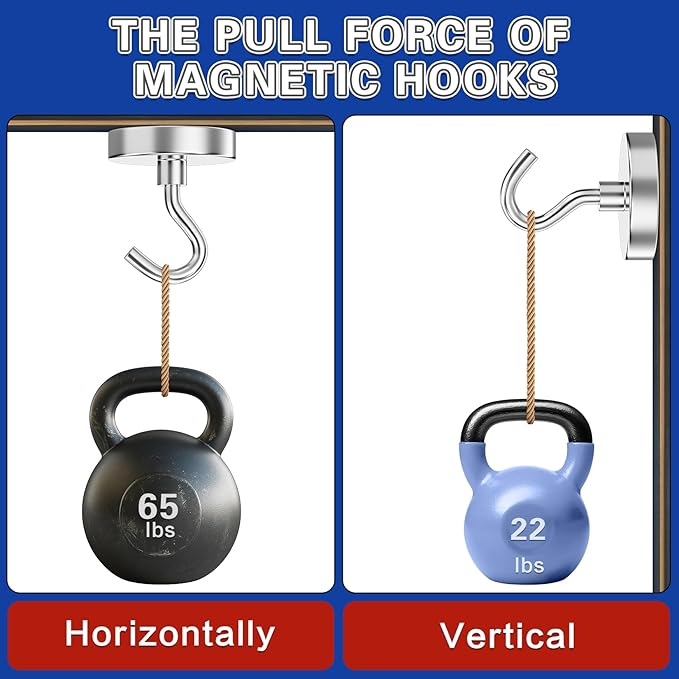 6Pack Strong Magnetic Hooks Heavy Duty, Magnet Hooks, 65lbs Metal Magnetic Hooks for Cruise Cabins, Magnet with Hooks, Magnet Hook, Magnetic Hook for Hanging, Refrigerator, Garage