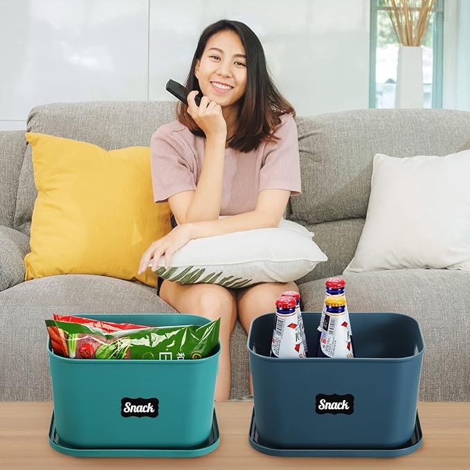 Tanlade 8 Pcs Plastic Storage Bins Stackable Baskets with Lid and Handle Colorful Desktop Storage Box Cubby Containers for Shelf Bedroom Office, Include 1 Erasable Marker, 16 Stickers (10 x 7 x 6 In)