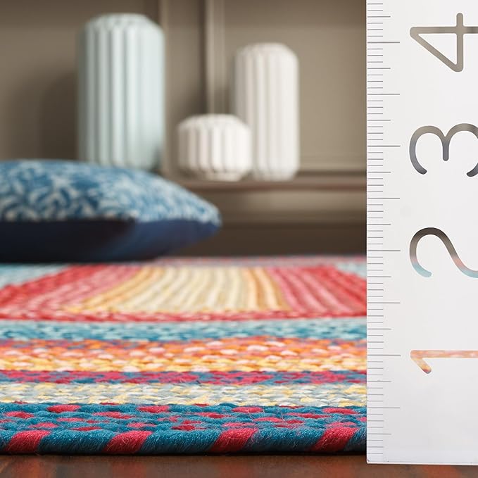 SAFAVIEH Washable Rug Outdoor Braided Collection - 4' x 6' Oval, Red & Orange, Handmade & Reversible, Non-Shedding & Easy to Clean, Ideal for Patio, Backyard, Mudroom (BRD308Q)