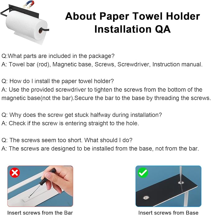 Paper Towel Holder Black, Magnetic Paper Towel Holder for Fridge, Toilet Paper Roll Holder Magnet Towel Rack Wall Mount Fridge Organizer for Paper Towels Rolls Bathroom Pantry RV Kitchen