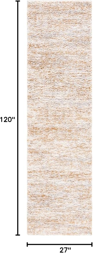 SAFAVIEH Berber Shag Collection Runner Rug - 2'3" x 10', Ivory & Light Gold, Non-Shedding & Easy to Clean, Plush Thick Pile, Ideal for Bedroom, Hallway, Foyer, Entryway (BER563D)