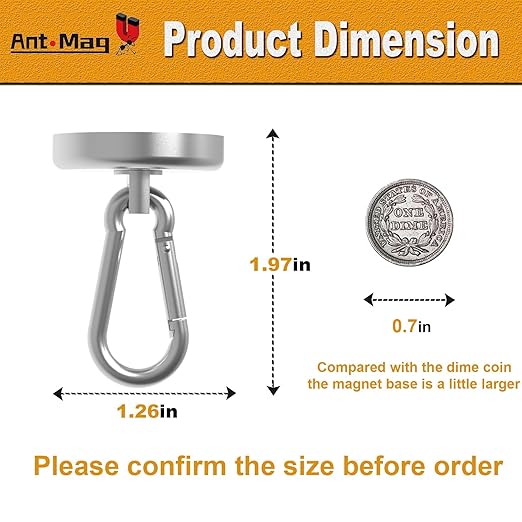 Ant Mag - Carabiner Magnetic Hooks 80LBS MAX Heavy Duty Neodymium Magnet Swivel Snap Hook for Hanging Indoor/Outdoor Grill Kitchen Cabinet Office 2 Pack