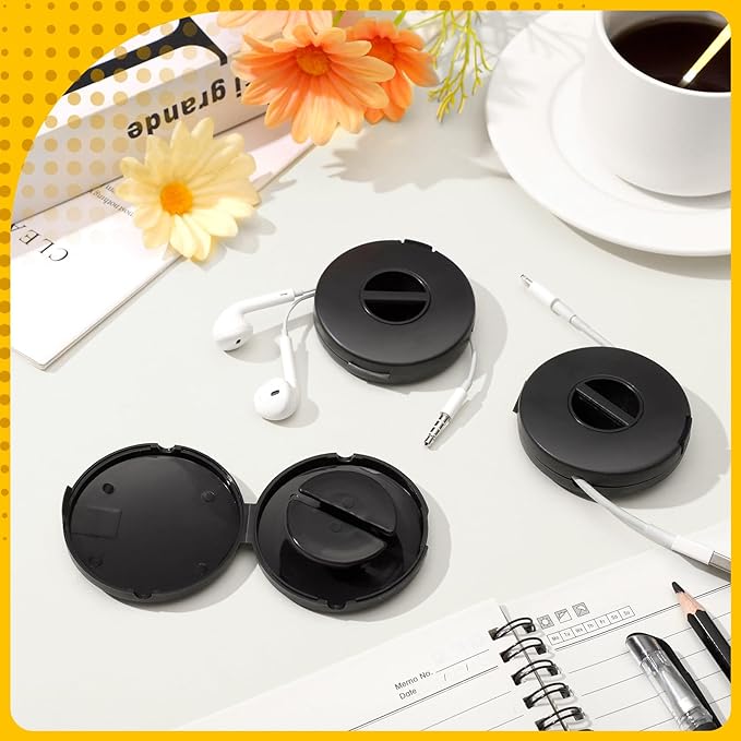 9 Pcs Winder Retractable Charging Cord Winder Flexible Charging Cord Organizer Black Portable Charger Management Headphone Earbud Cable Organizer for USB Travel Organization Storage