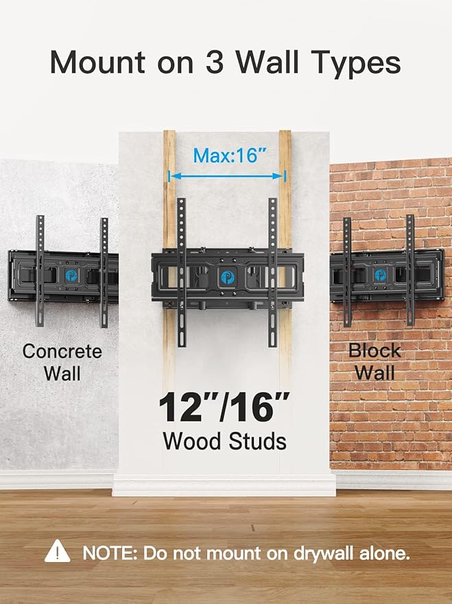 Pipishell TV Wall Mount for 26-74 inch LED LCD OLED 4K TVs up to 99lbs, Full Motion TV Mount Bracket Articulating Swivel Extension Tilting Leveling Max VESA 400x400mm, Fits 12/16 Inch Wood Studs