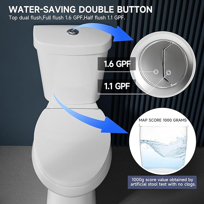 Elongated Tall Toilet 19 Inch for Bathroom 1.1/1.6 GPF Tornado Dual Flush - Two Piece Comfort ADA High Toilet for Seniors, 19 Inch Bowl Height 20 Inch Seat Height, 19" Rough In, White