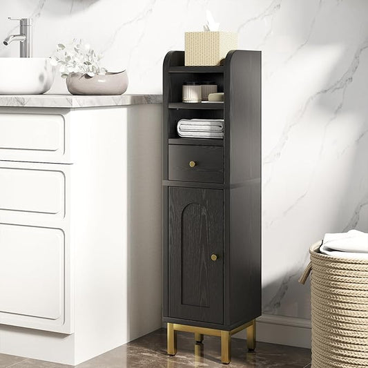 Slim Bathroom Storage Cabinet, Corner Bathroom Cabinet, Narrow Toilet Paper Storage, Small Bathroom Storage, Bathroom Floor Cabinet for Small Spaces, Towel Cabinet for Bathroom, Black