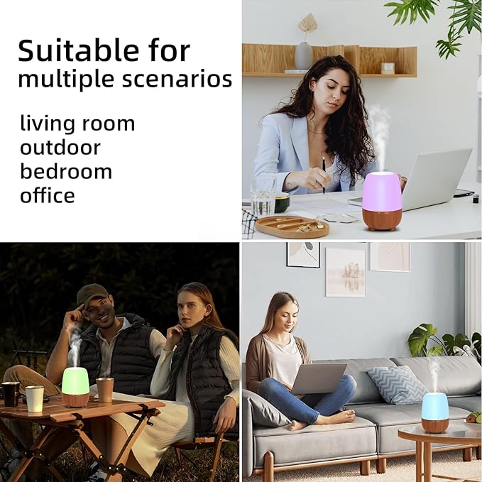 Rechargeable Battery Essential Oil Diffuser 150ML, Portable Cordless Aromatherapy Diffuser, 7-Color LED Light, 7 Hours Run Time, Quiet Design, Safe Auto Shut-Off, for Office, Home, Outdoor