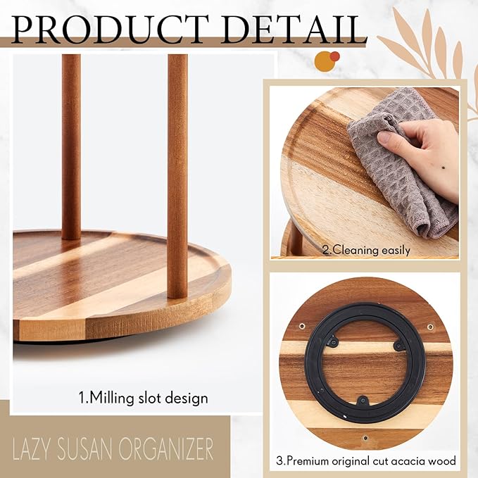 3-tier Lazy Susan Organizer 10 Inch, Rotating Spice Rack, Spinning Organizer, Industrial Turntable Spice Rack for Cabinet, Kitchen Countertop, Pantry
