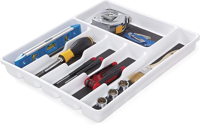 Copco Basics 6 Compartment Drawer Organizer, 15.7-Inch, White and Charcoal Gray