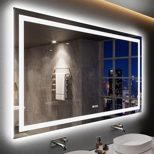 LOAAO 77X36 LED Bathroom Mirror with Lights, Anti-Fog, Dimmable, Backlit + Front Lit, Lighted Bathroom Vanity Mirror for Wall, Memory Function, Tempered Glass, ETL Listed