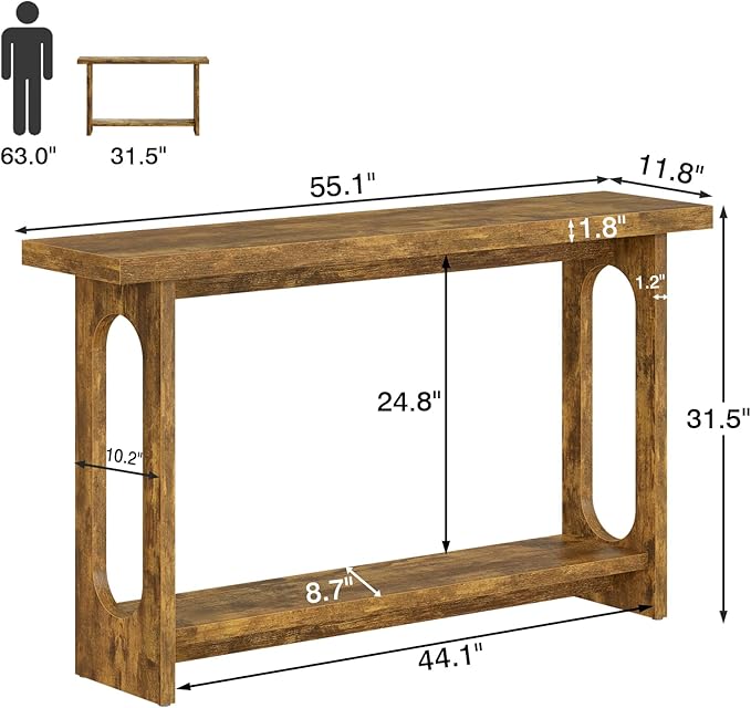 Farmhouse Console Table, 55inch Wood Vintage Console Table Narrow Sofa Tables Hallway Tables for Entryway, Living Room, Foyer