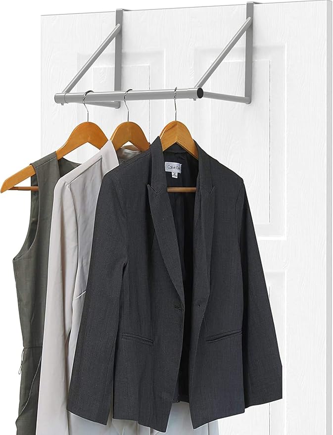 Simple Houseware Over the Door Clothes Hanging Rod, Silver