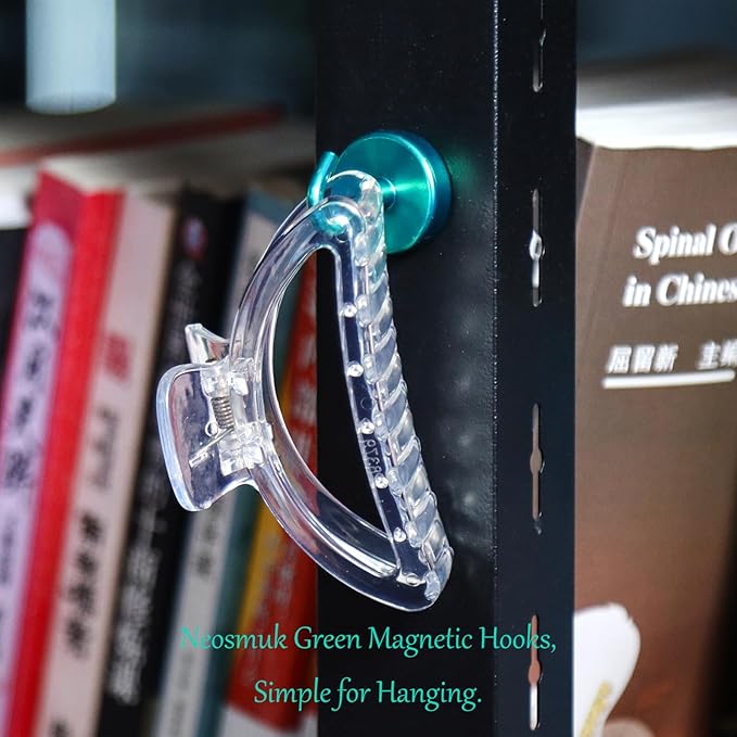 Neosmuk Magnetic Hooks Heavy Duty,Strong Magnet with Hook for Fridge, Super Neodymium Extra Strength Industrial Hooks for Hanging, Magnetic Hanger for Toolbox, Cruise, Grill(Green,4 Pack)