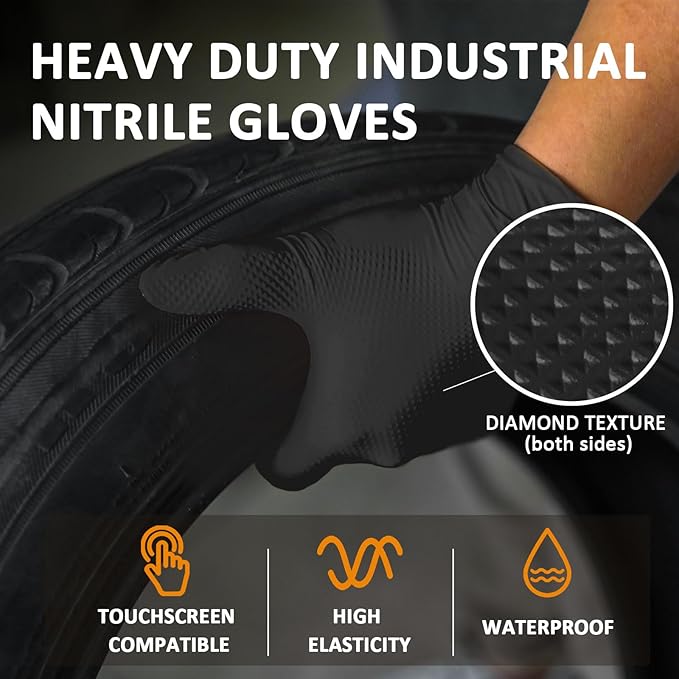 Working Nitrile Gloves, 10 Mil Thick, 3D Diamond Texture, Puncture&Tear Resistant, Latex Free Powder Free,100 Count