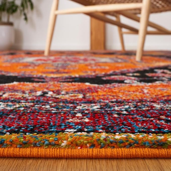 SAFAVIEH Vintage Hamadan Collection Area Rug - 6'7" x 9', Orange & Black, Transitional Design, Stain Resistant, Ideal for High Traffic Areas in Living Room, Bedroom & Dining Room (VTH204P-6)