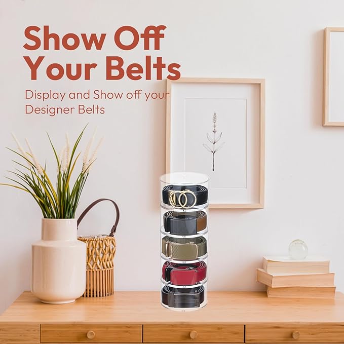 Acrylic Belt Organizer, 5 Layer Belt Holder for Closet or Drawer, Display for Men’s and Women’s Belts, Jewelry, and Watches