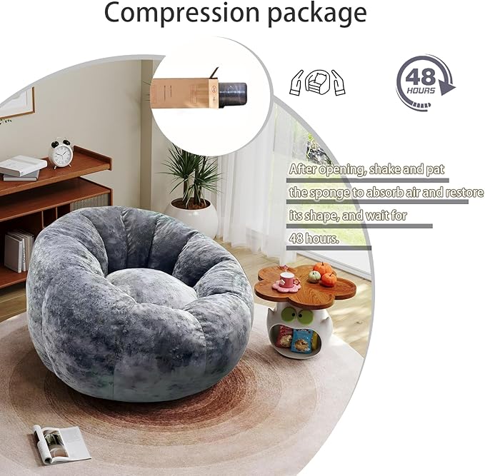 Bean Bag Chairs Large Bean Bag Couch for Adults Stuffed Sofa Chair Comfy Giant Bean Bag Chair with Spacious Design for Reading, Playing or Relaxing, Grey