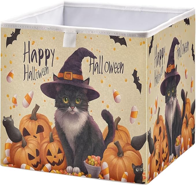 Bolaz A Stylish Cat in A Witch Hat Surrounded by Pumpkins Closet Organizers Storage Cubes Storage Bins Shelf Baskets Containers for Home Room Office,Rectangle