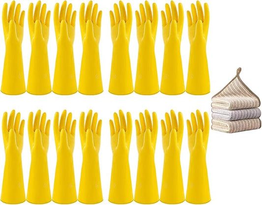 8 Pairs Reusable Household Cleaning Gloves, Rubber Kitchen Dishwashing Gloves,Extra Thickness, Long Sleeves, for Washing Dishes, Pet Care(Large, Yellow)
