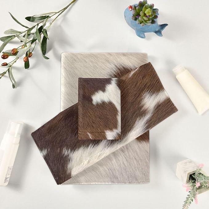 3 Piece Cowhide Print Bath Towel Set,Microfiber Decorative Brown Beige Cow Print Western Farmhouse Animal Bathroom Towels,1 Bath Towel 1 Hand Towel for Bathroom Kitchen,1 Washcloth for Face