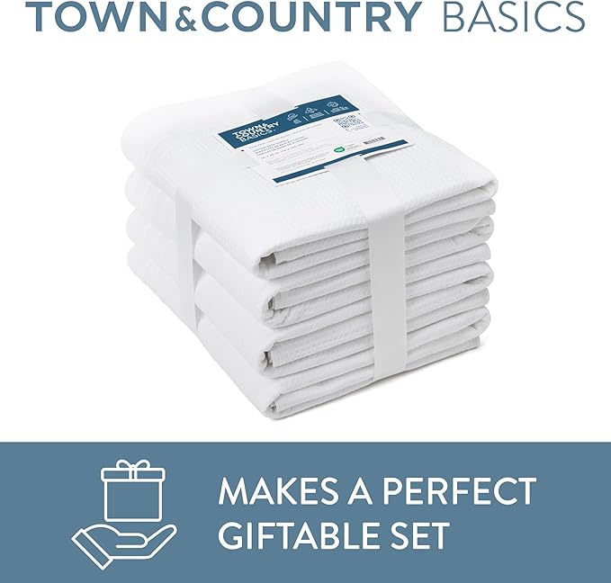 Town & Country Basics 6-Piece Assorted Waffle Woven Terry Stripe Set, 2 Bath Towel, 2 Hand Towel, 2 Washcloth, 100% Cotton, Quick Dry, White