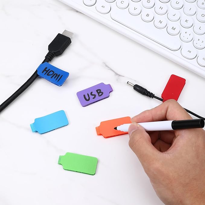 32 Pcs Cable Labels Multi-Color Write On Cord Label Self-Adhesive Reusable Wire Tags Write On Cord Label Wire Labels for Computers Electronics Cable Recognition and Management