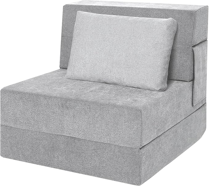 Sofa Bed Foldable Mattress ，Folding Sleeper Sofa Chair Bed Floor Mattress with Pillow for Living Room Home Office (Light Gray, Single)