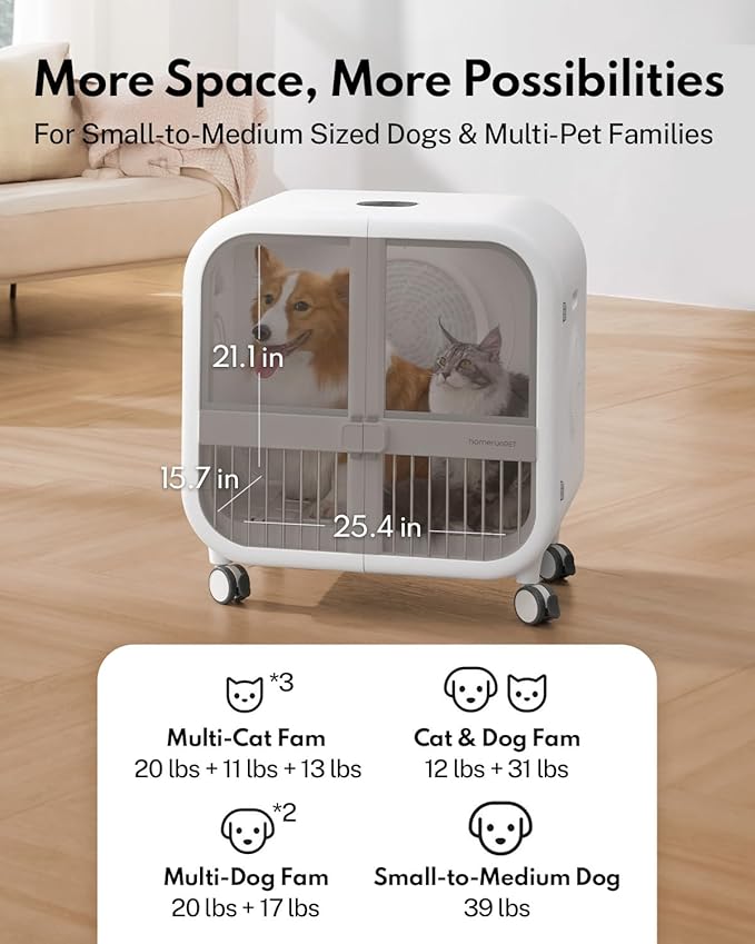 HomeRunPet Drybo Ultra Pet Dryer Box - Ultra Quiet, Smart Temperature Control, 360° Efficient, 4 Locking Swivel Casters for Dogs, Cats and Multi-Pet Families, 135L