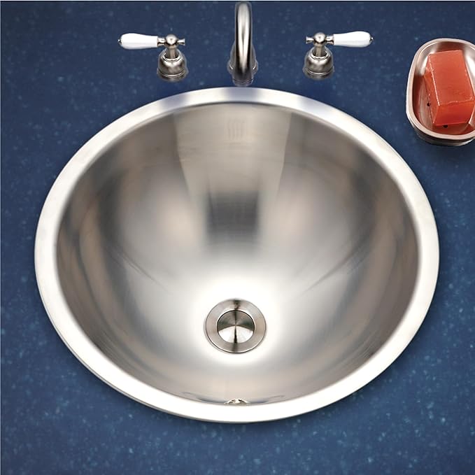 Houzer Opus Stainless Steel Bathroom Sink - 16 Inch Drop-In Undermount Round Bowl with Overflow Drain Assembly, Durable & Versatile, Essential for Home & Apartment, Nested 10-Pack - CRTO-1620-10