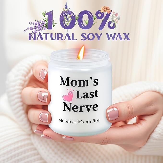 Birthday Gifts for Mom from Daughter Son - Mother's Day Candles Funny Mom Gifts Valentines Gift for Woman, Mom's Last Nerve Lavender Scented Candles (9 oz)