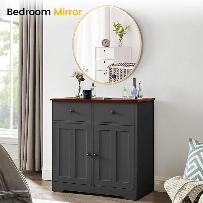24 in Round Mirror for Wall, Gold Metal Frame Circle Mirror, Round Bathroom Mirror for Wall Decor, Mirror for Entryway, Vanity, Bedroom, Easy to Install