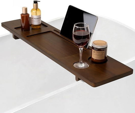 Teak Bathtub Tray - Wood Bath Caddy Tray 35" for Large Tubs - Adjustable Bathtub Table Trays - Luxury Shower Organizer for Home Spa Relaxation and Reading - Dark Walnut Color