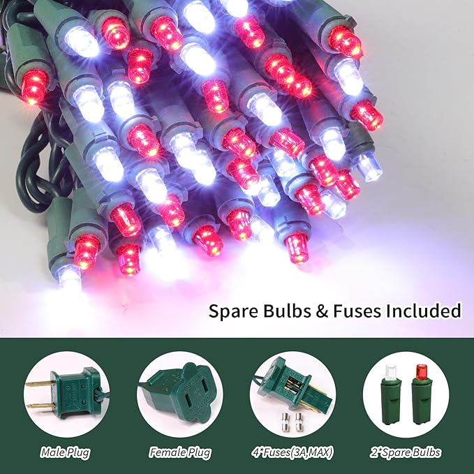 LAMPHOME Red White Valentine's String Lights 100LED 21.6FT Mini Fairy Light Green Wire Christmas Lights Plug in for Indoor & Outdoor Party Patio Bedroom Xmas Tree Garland Galentine's Day Decoration